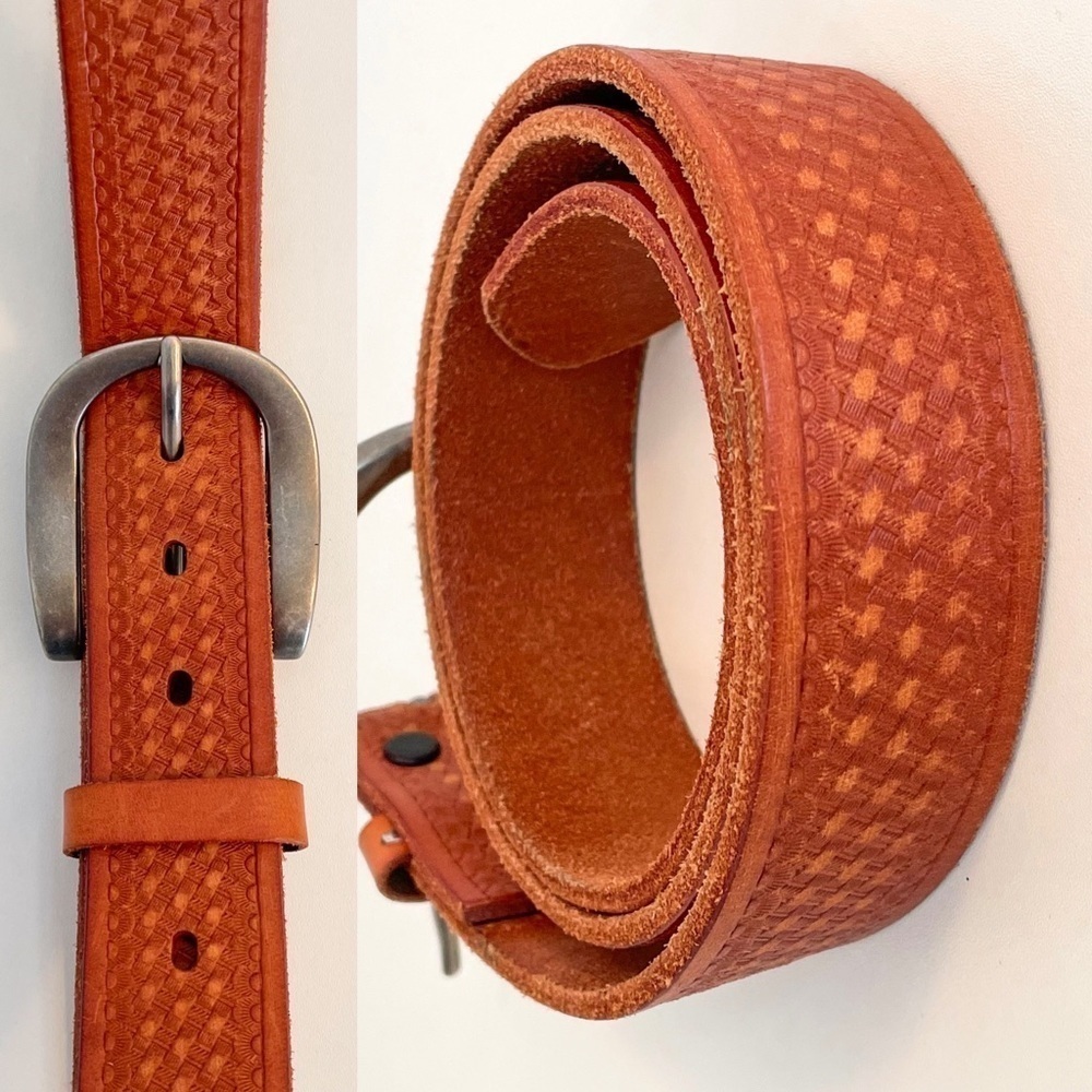 Genuine Embossed Leather Belt In Tan Camel Color OS